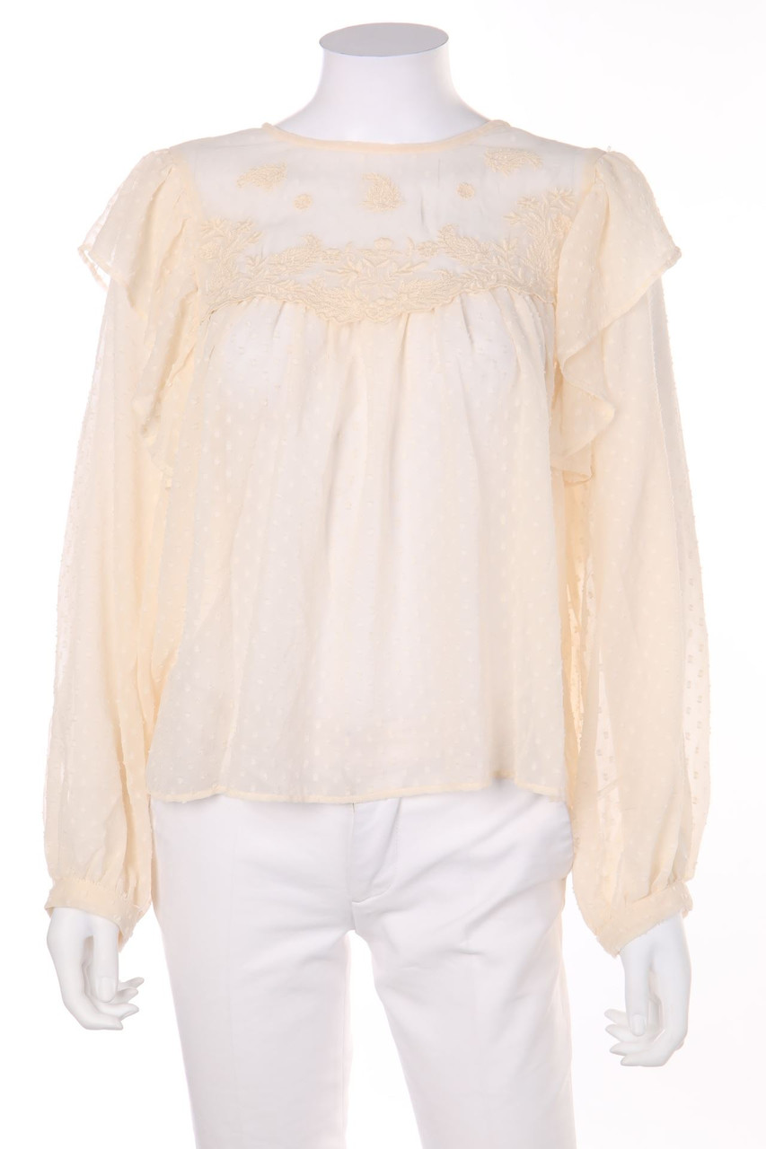 ZARA - Volant-Bluse mit Stickereien - L