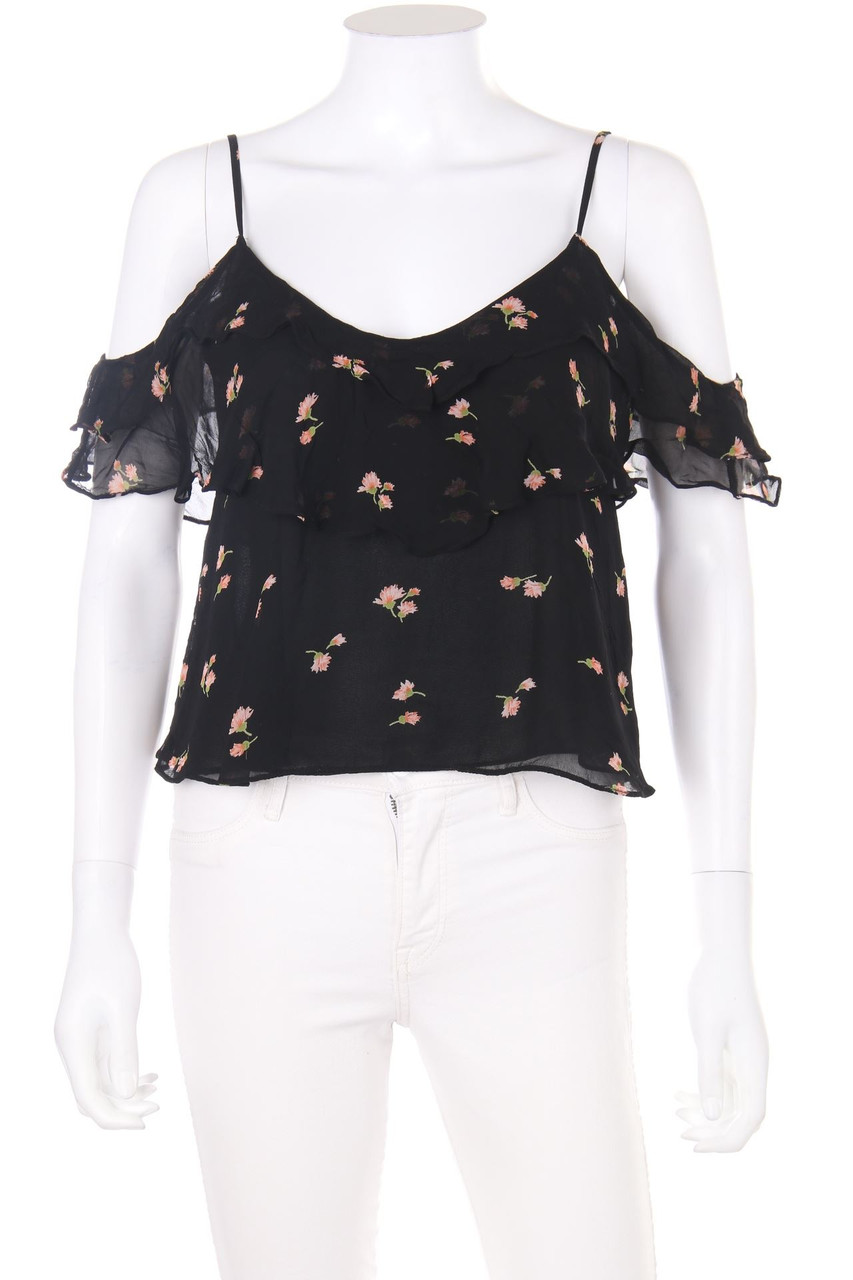 ZARA TRF - Cropped-Print-Top mit Volants - XS