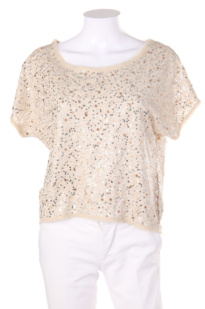 H&M - Kurzarm-Bluse mit Pailletten - XS