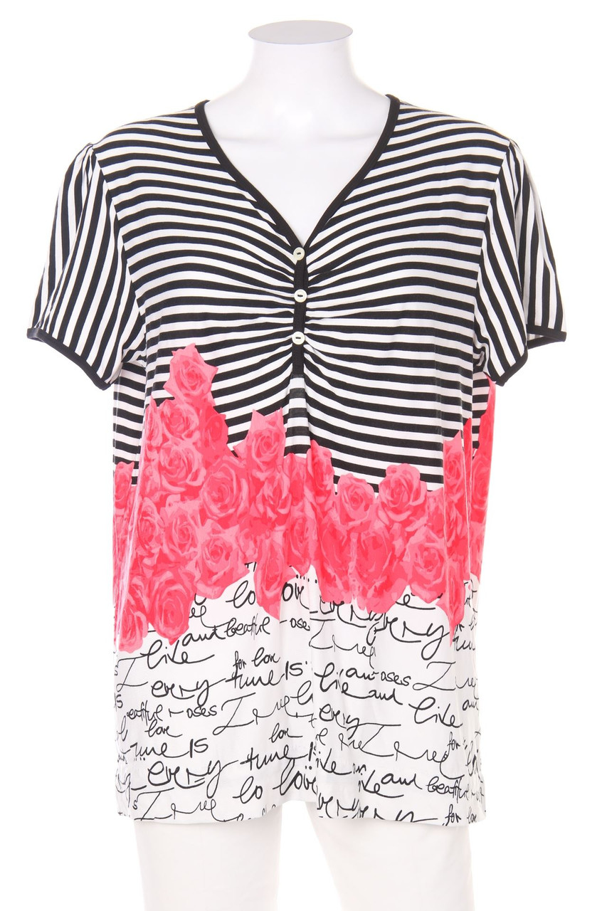 chris line casual - Kurzarm-Shirt mit Streifen mit floralem Muster aus Viskose-Mix - XL