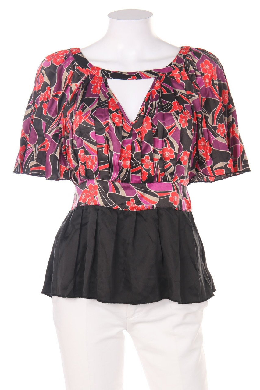 NO EXCUSE - Kurzarm-Bluse mit floralem Muster mit Falten - D 40