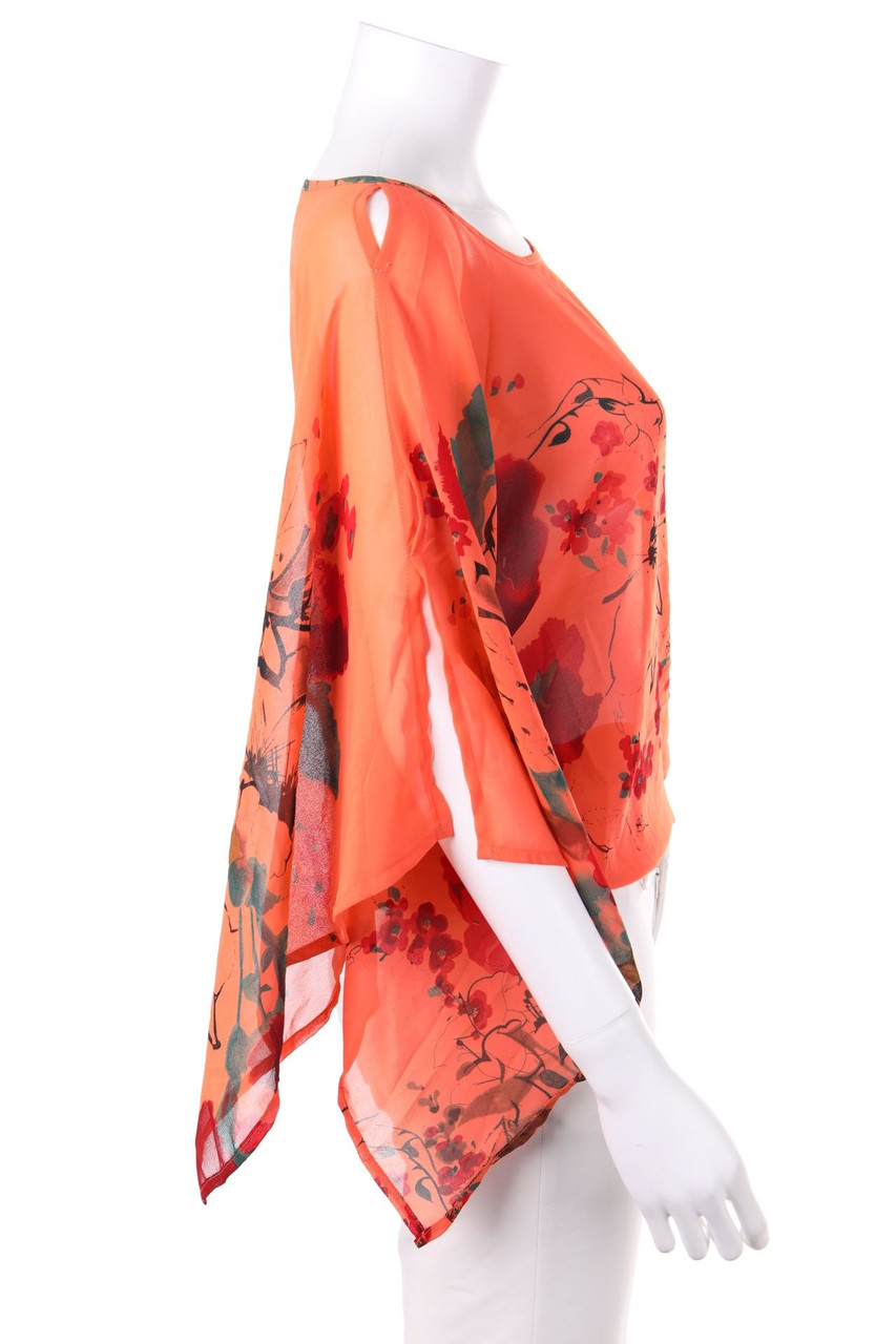 INTRAMA - Bluse mit floralem Muster mit Kimono-Ärmeln mit Seide - D 36-38