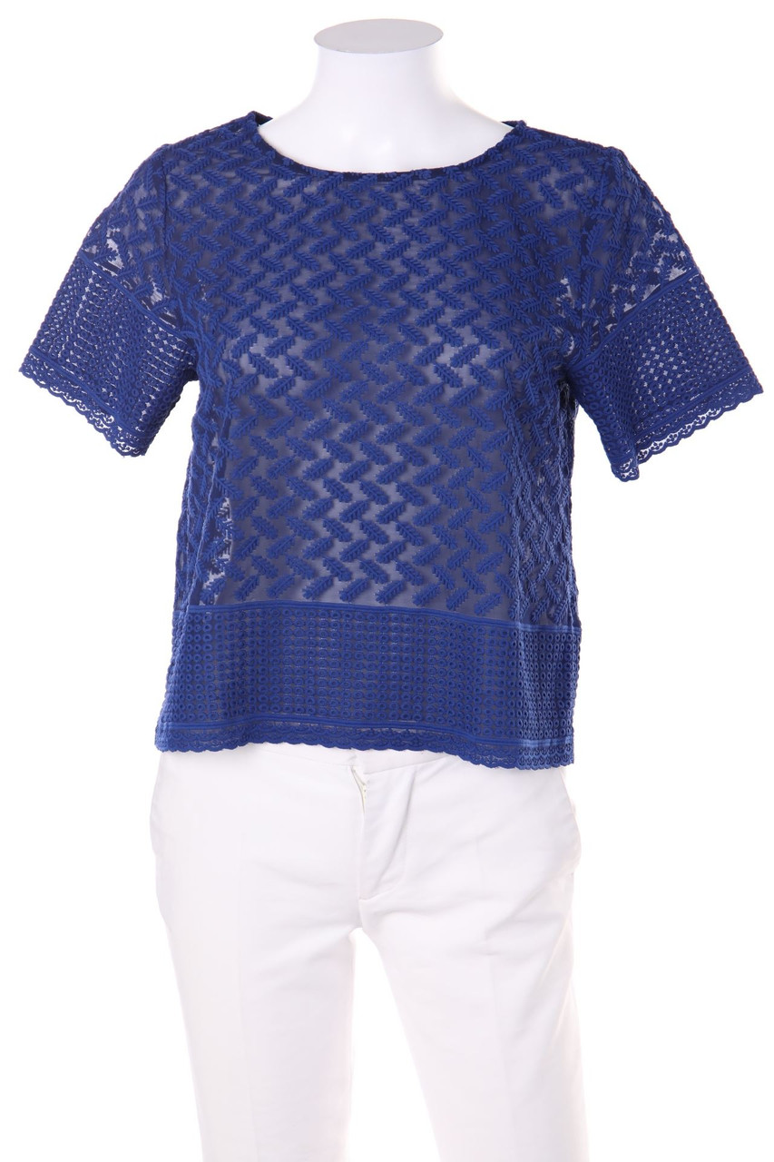 Stradivarius - Kurzarm-Bluse mit Stickereien - S