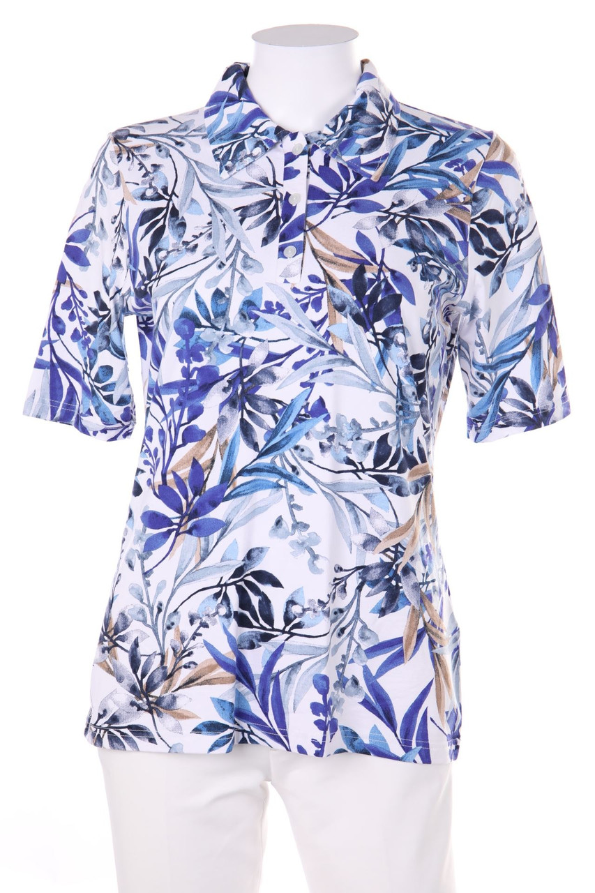 Ohne Label - Polo-Shirt aus Viskose-Mix mit floralem Muster - D 42