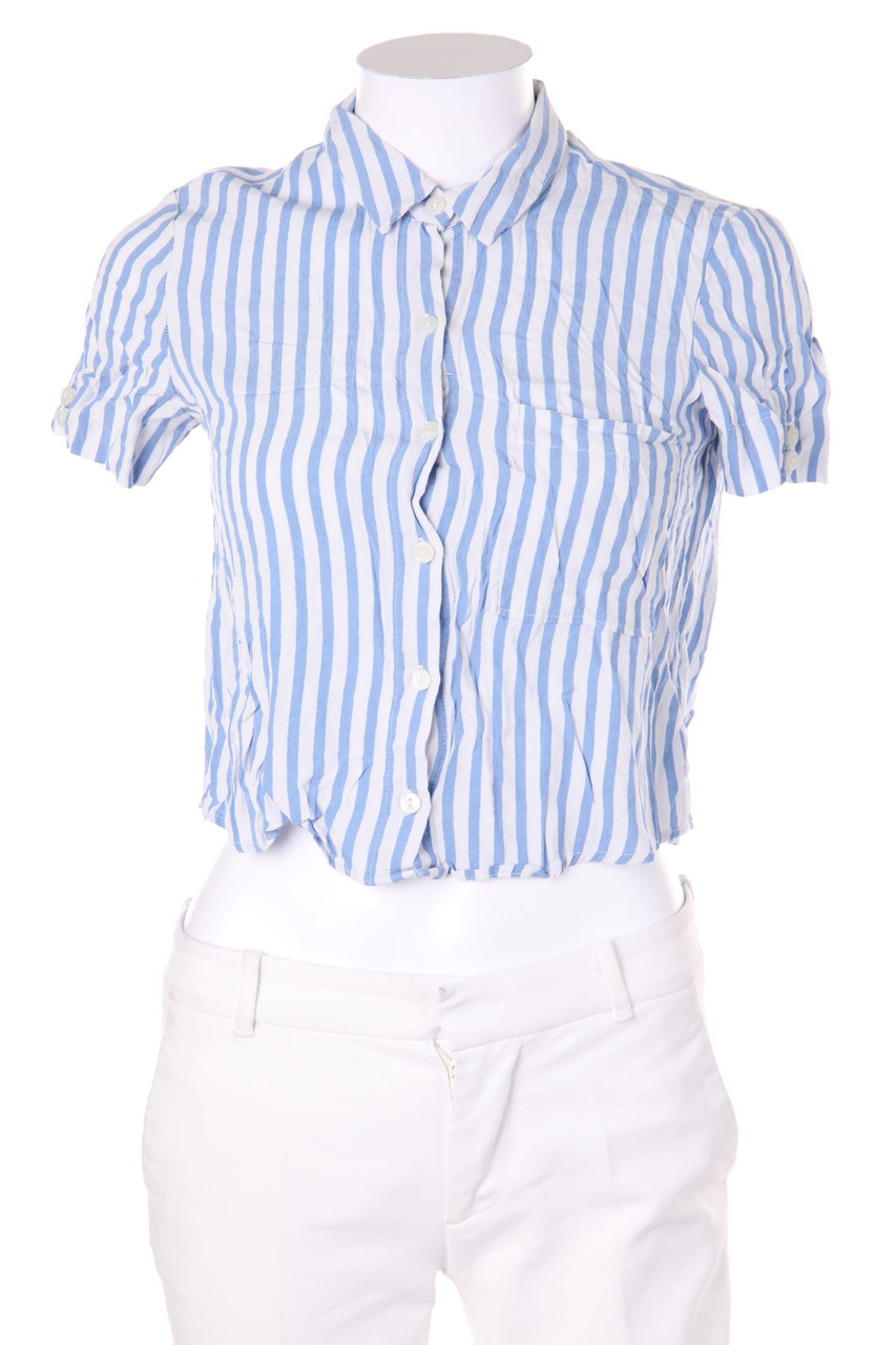 Bershka BSK GIRL - Kurzarm-Bluse aus Viskose mit Streifen - S