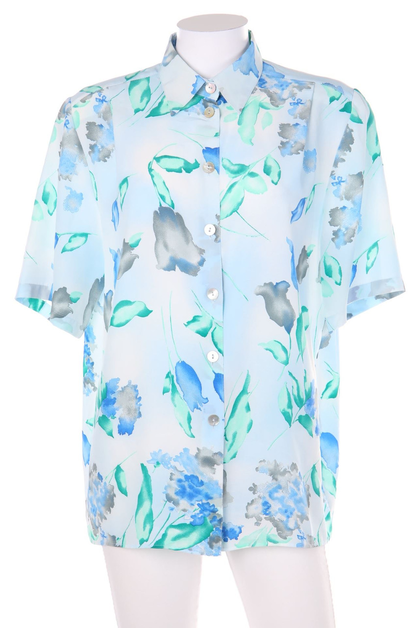 Ohne Label - Kurzarm-Bluse mit floralem Muster - D 48