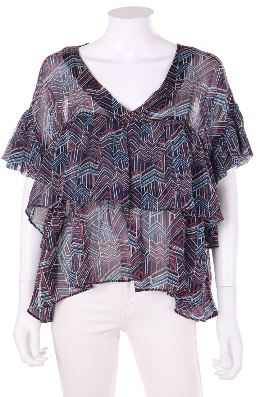 SECONDHAND - Kurzarm-Bluse im Layer Look mit Volants - M