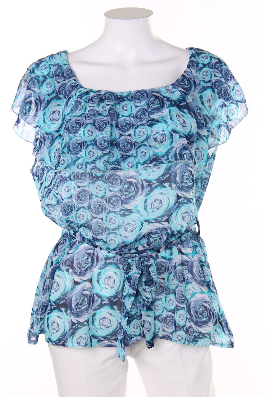 SECONDHAND - Volant-Bluse mit floralem Muster mit Gürtel - D 42