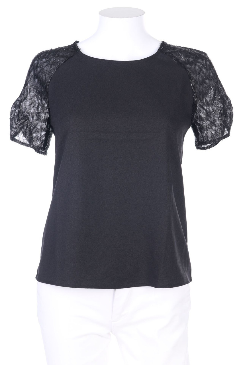 Ohne Label - Kurzarm-Bluse mit Cut-out - D 34