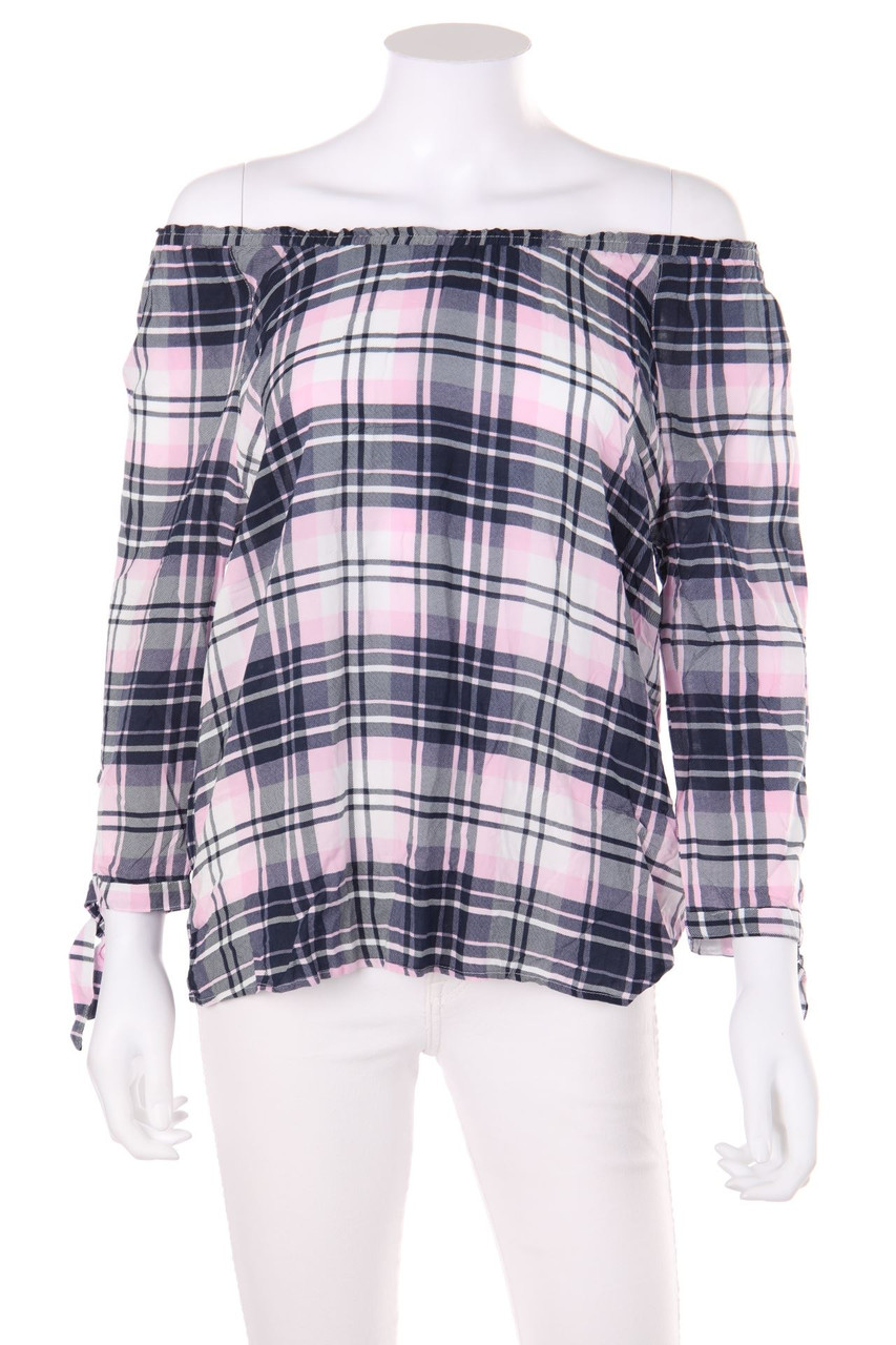 Multiblu - Carmen-Bluse mit Karo-Muster - D 36