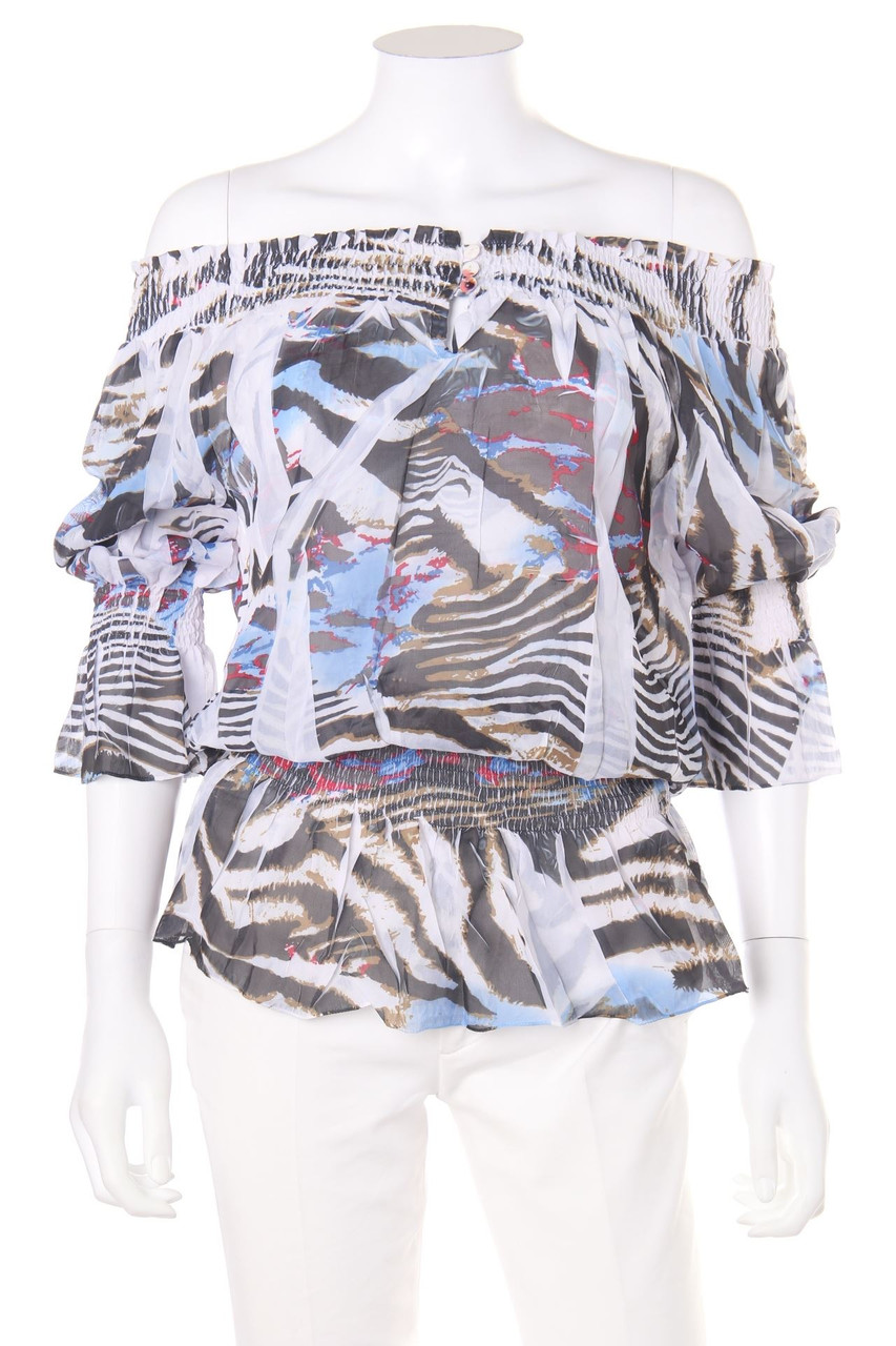 Ohne Label - Carmen-Bluse mit Print - M