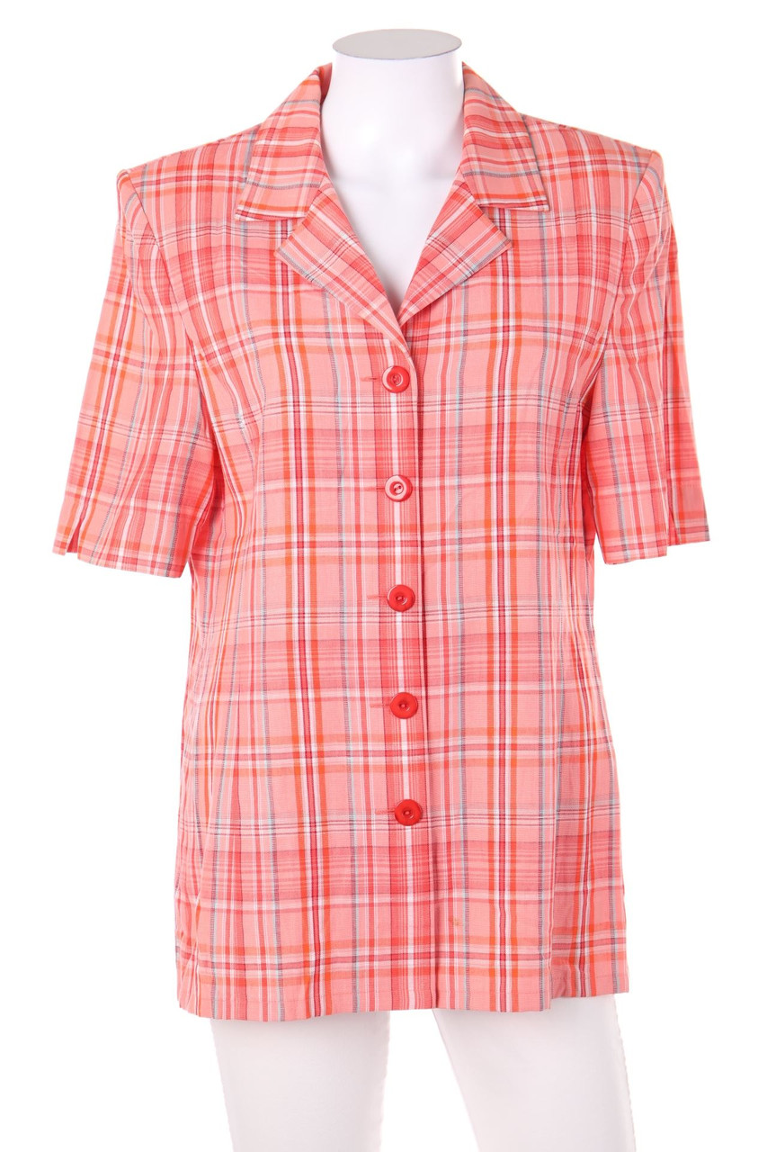 FRANKENWÄLDER - Hemd-Bluse mit kurzem Ärmel mit Leinen mit Karo-Muster - D 40