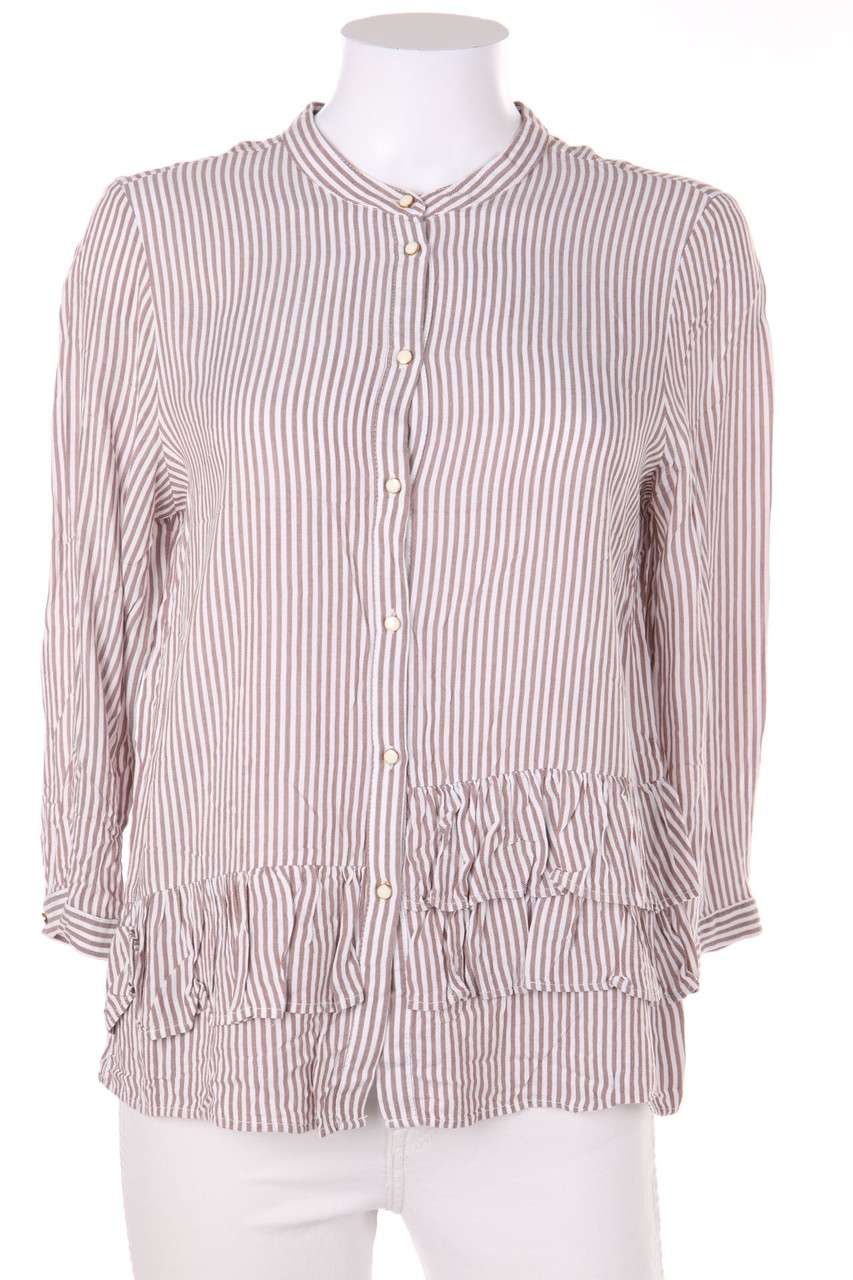 ZARA - Bluse mit 3/4-Ärmel mit Streifen mit Schmuckstein-Applikation - M