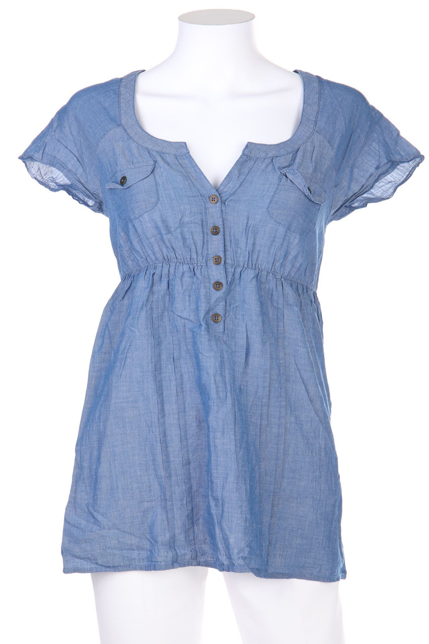 CLOCKHOUSE by C&A - Kurzarm-Bluse in Denim-Optik mit Raffungen - S