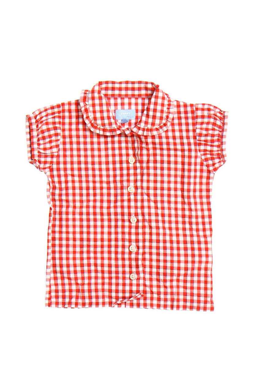 SECONDHAND - Karo-Bluse mit Rüschen - 80