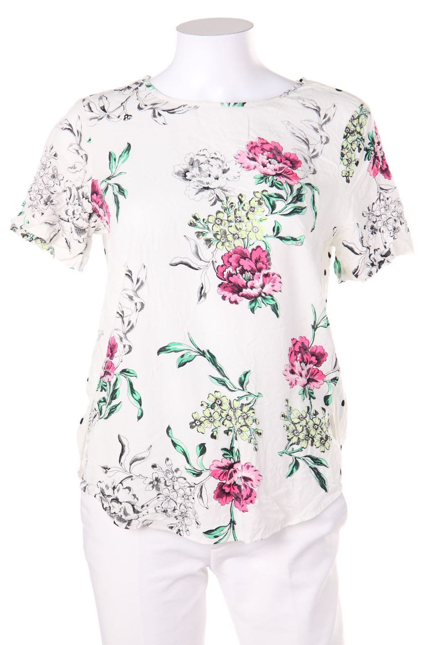 SECONDHAND - Kurzarm-Bluse aus Viskose mit floralem Muster - D 38