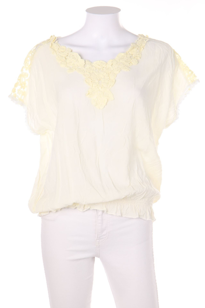 BLIND DATE - Kurzarm-Bluse aus Viskose mit Häkelspitze - D 36