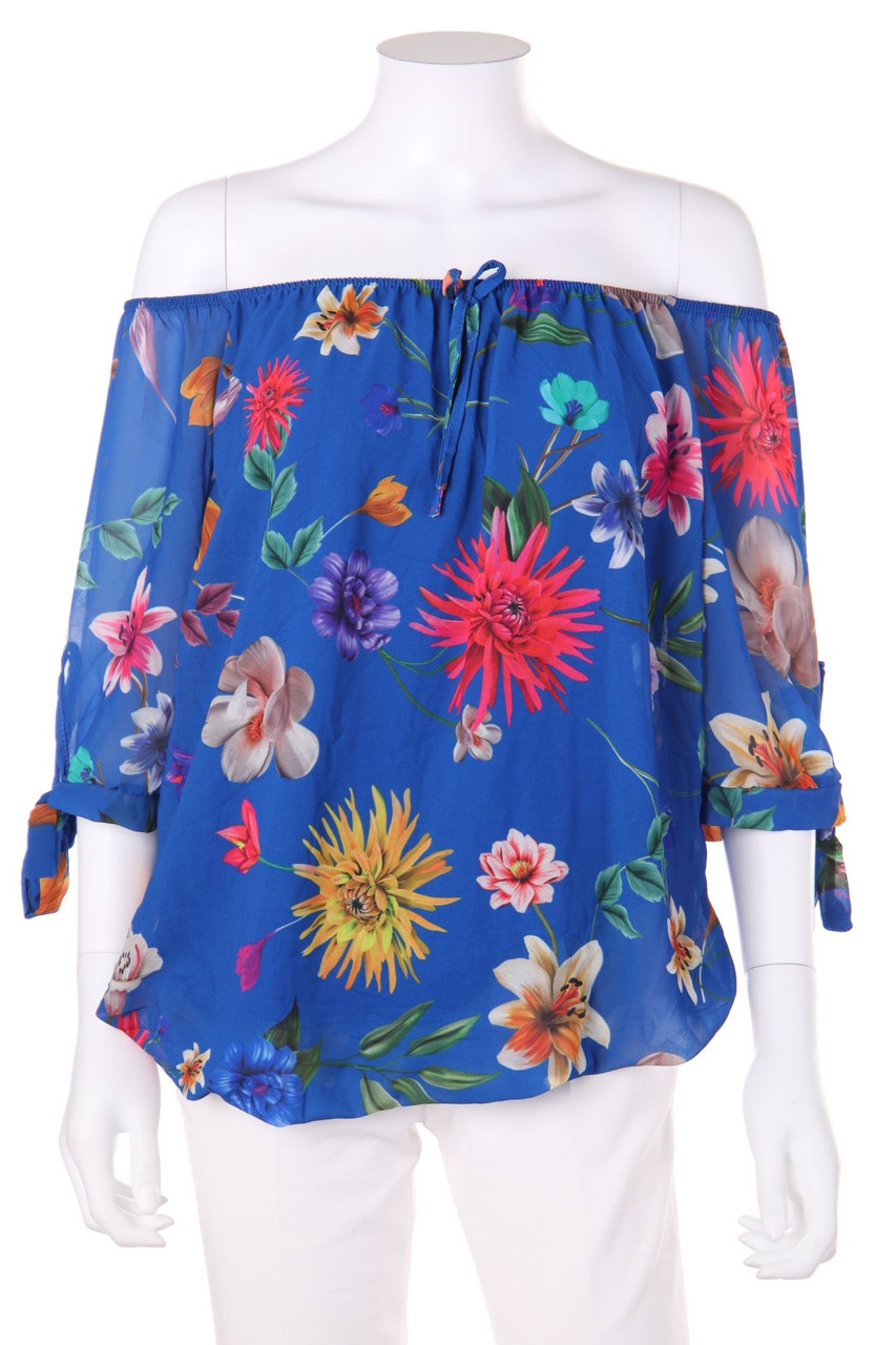 Ohne Label - Carmen-Bluse mit Blumen-Print - D 42-44