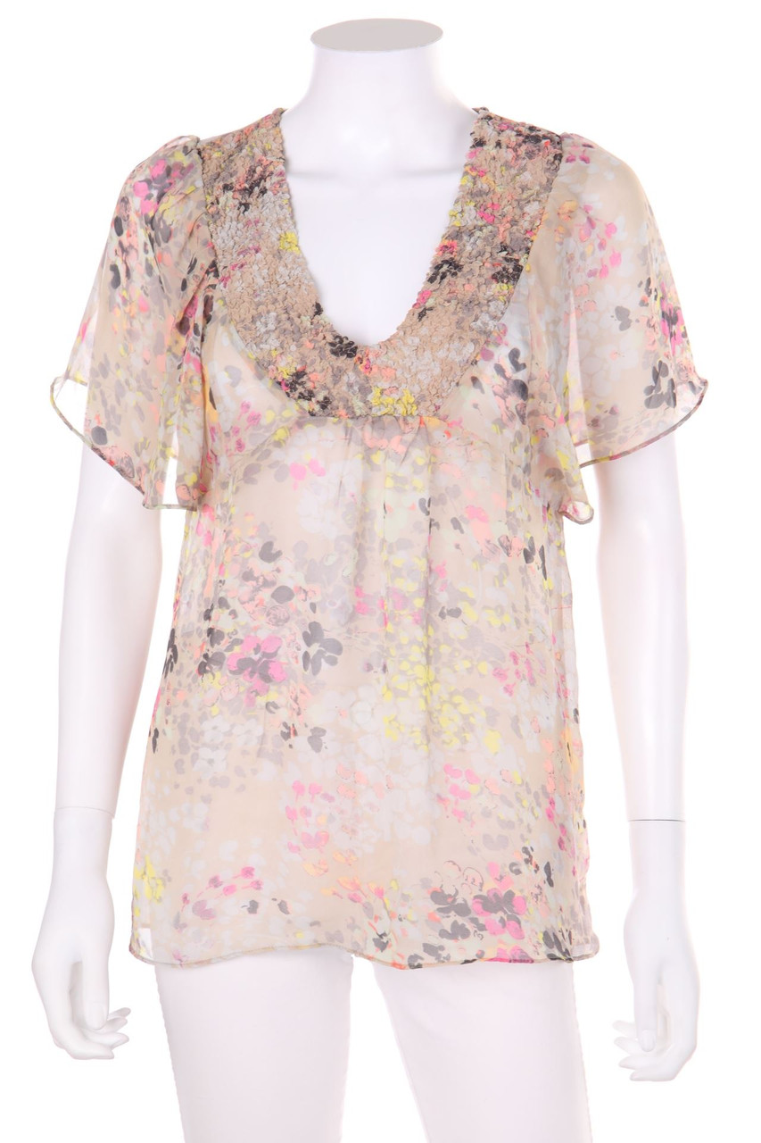 H&M - Chiffon-Kurzarm-Bluse mit floralem Muster - D 36
