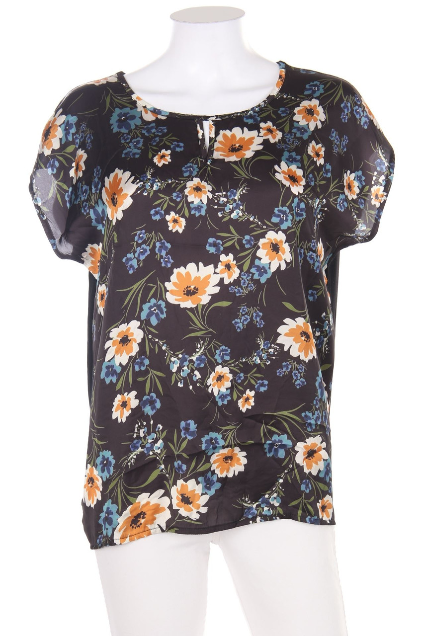 MORE & MORE - Kurzarm-Bluse mit floralem Muster - D 40