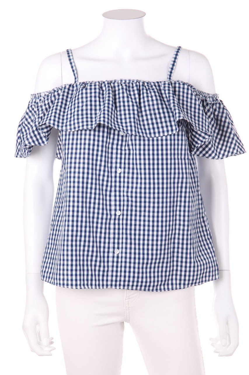 TALLY WEiJL - Volants-Kurzarm-Bluse mit Karo-Muster - L
