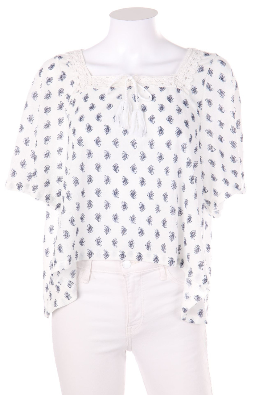 PULL&BEAR - Boho-Tunika-Bluse mit Paisley-Print mit Spitze - S