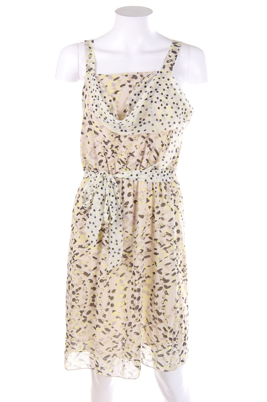 SECONDHAND - Muster-Kleid im Layer Look mit Wasserfall-Ausschnitt - L