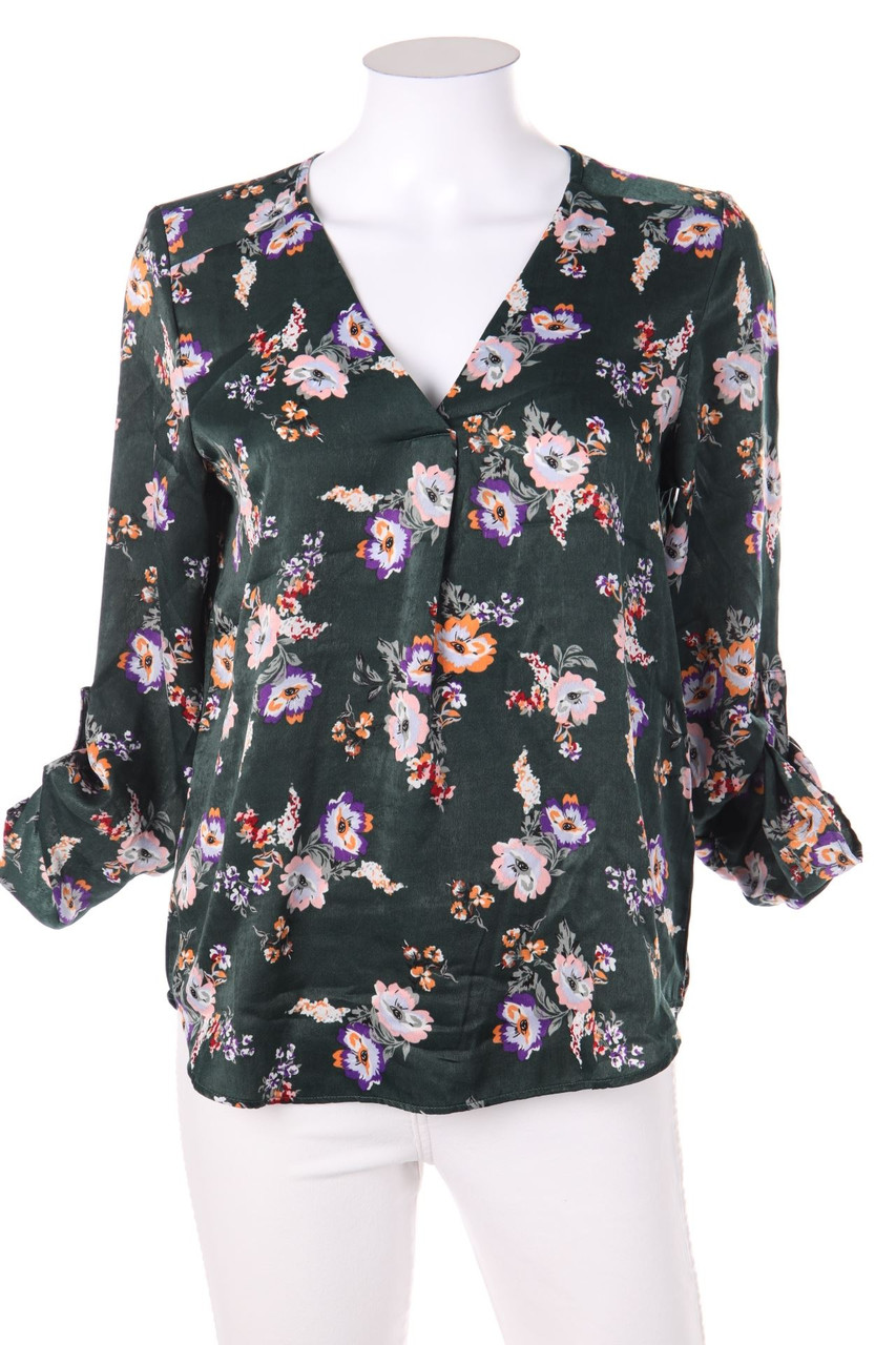 Laura Torelli - Bluse mit Blumen-Print mit Krempel-Ärmeln - S