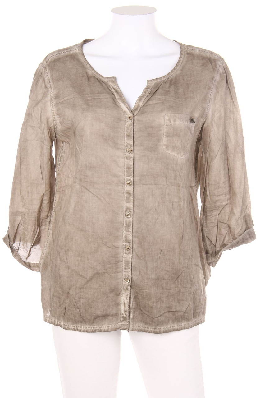 comma - Garment Dyed-Bluse mit Krempel-Ärmeln - D 38