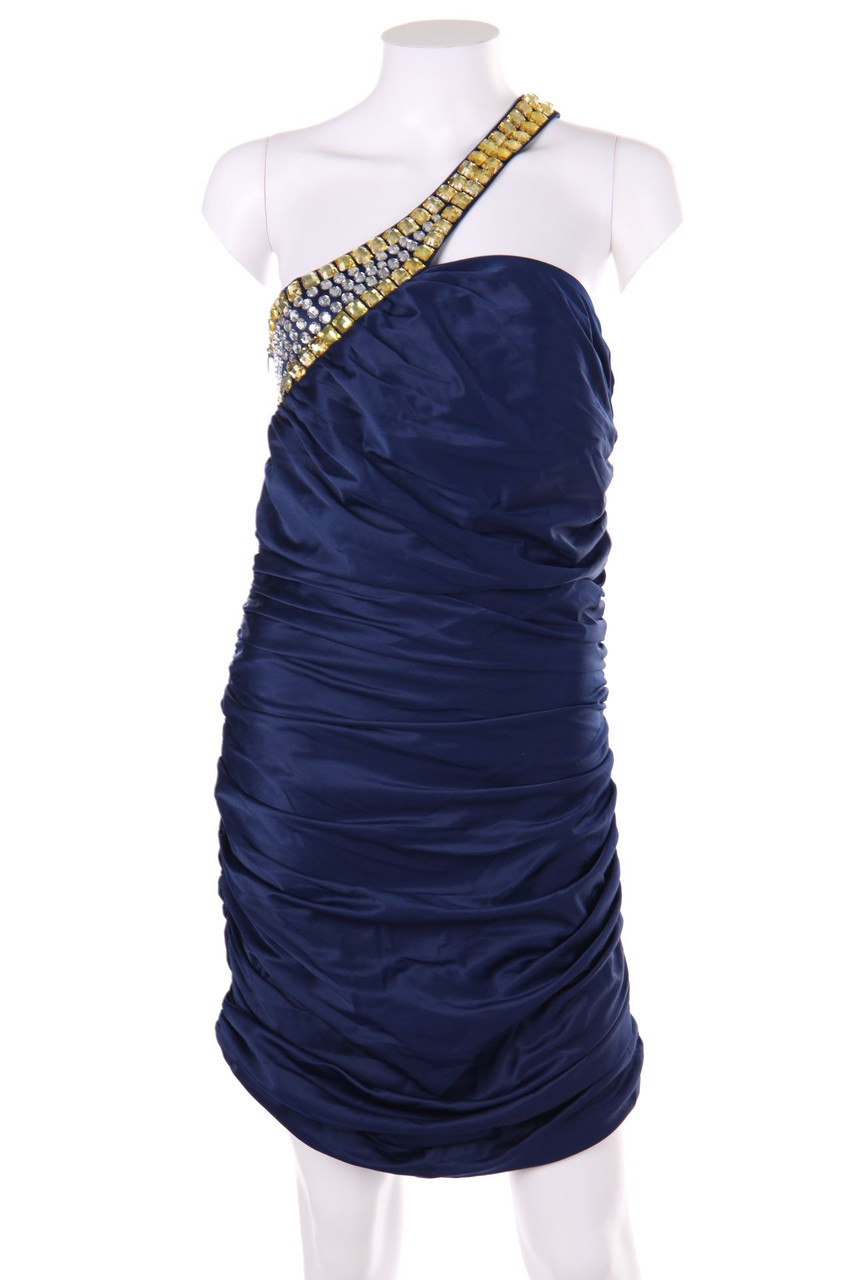 Eva&Lola - Satin-Kleid mit Schmuckstein-Applikation - S