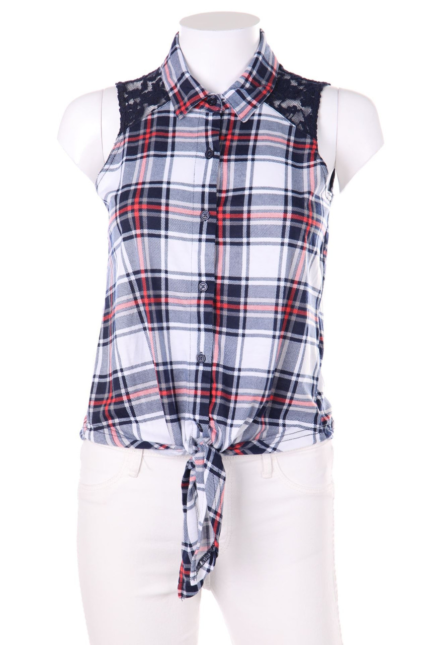 COLLOSEUM - Blusentop mit Spitzen-Einsatz zum Knoten - XS