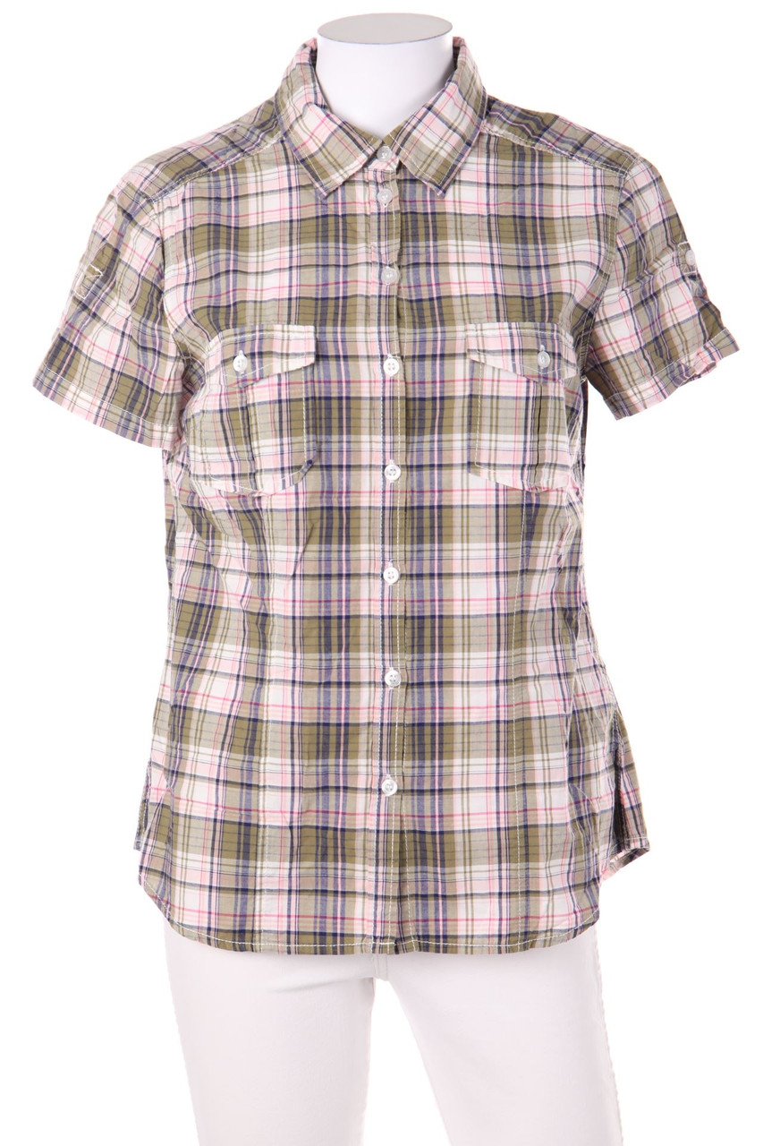 H&M LOGG - Hemd-Bluse mit kurzem Ärmel aus Baumwolle mit Krempel-Ärmeln mit Karo-Muster - D 38