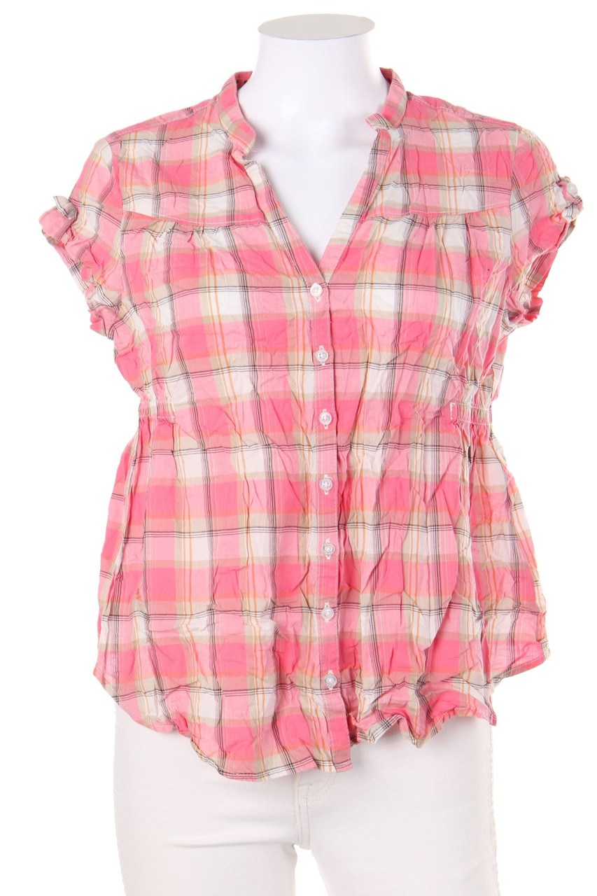 H&M MAMA - Hemd-Bluse mit kurzem Ärmel mit Karo-Muster aus Baumwolle - S