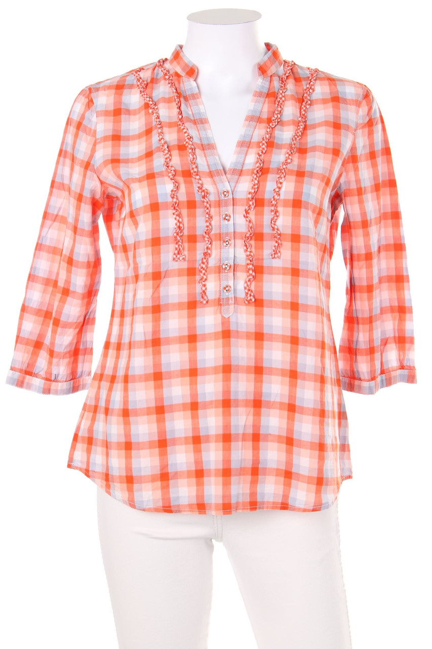 ESPRIT - Bluse mit 3/4-Ärmel aus Baumwolle mit Karo-Muster - D 36