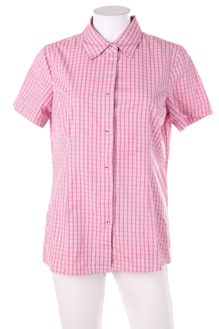 Ohne Label - Kurzarm-Bluse mit Karo-Muster - M