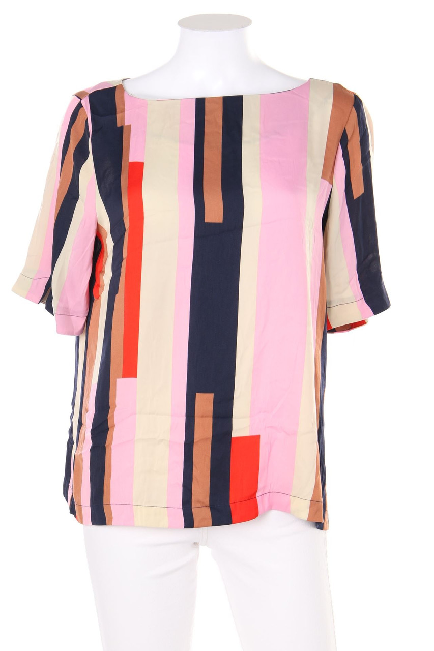 Ohne Label - Kurzarm-Bluse mit Streifen - D 40