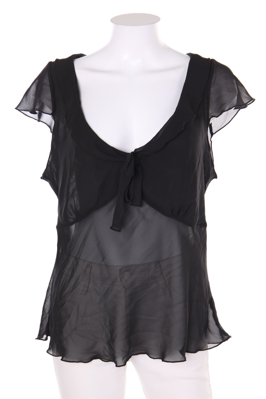 Ohne Label - Kurzarm-Bluse mit Volants - D 36-38