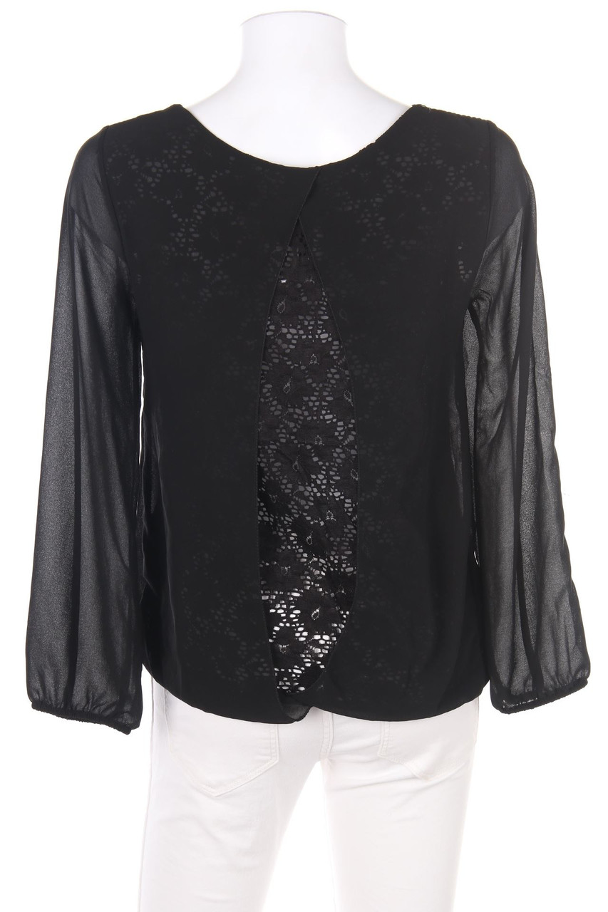 SECONDHAND - Chiffon-Bluse in Wickel-Optik mit Spitzen-Einsatz - S