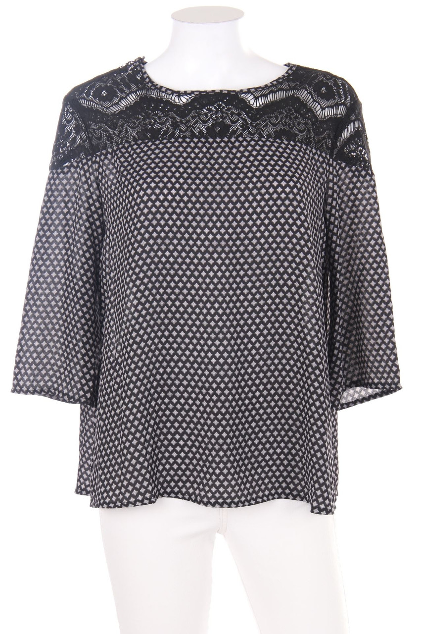 Ohne Label - Bluse mit 3/4-Ärmel mit Spitze mit Muster - M