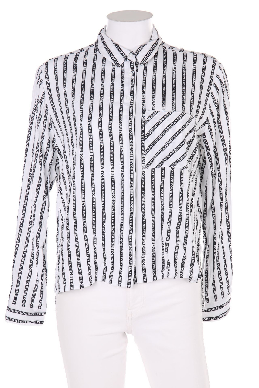 FB SISTER - Hemd-Bluse mit Streifen mit Statement-Print - S