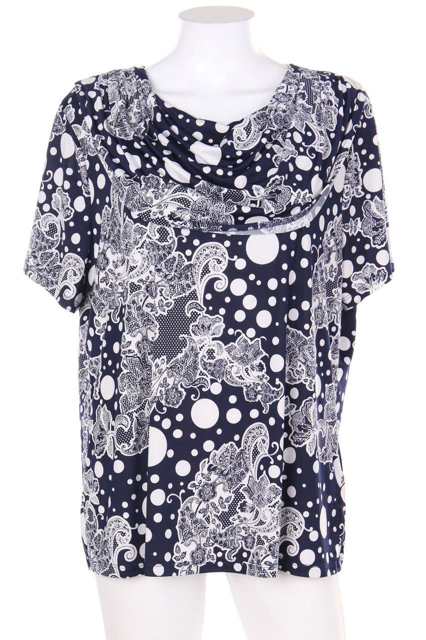 Ohne Label - Kurzarm-Shirt mit Paisley-Print mit Pünktchen mit Wasserfall-Ausschnitt - D 44