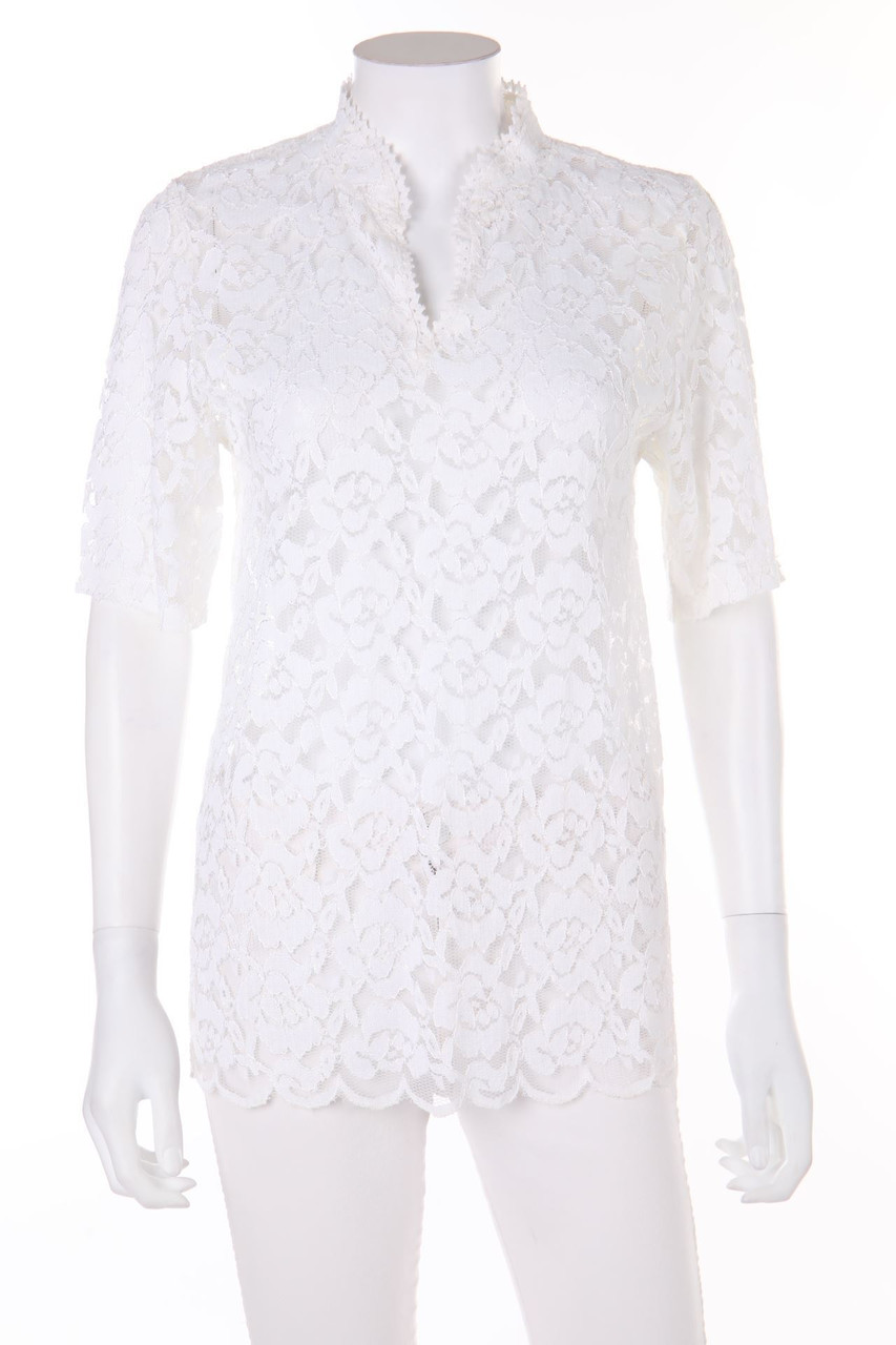 Ohne Label - Kurzarm-Bluse aus Spitze - D 40