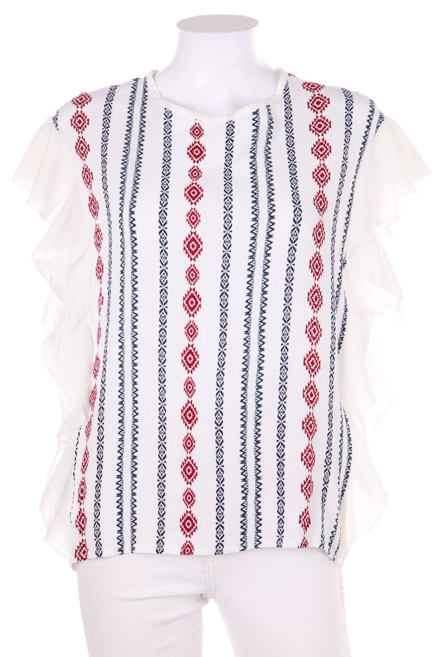 SECONDHAND - Volant-Shirt mit Print im Ethno-Stil - D 38