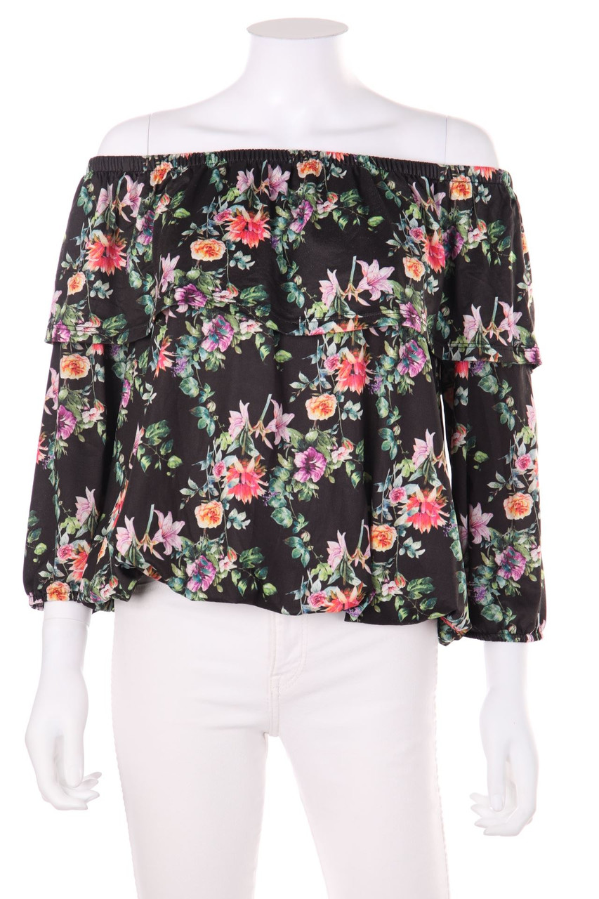 AMISU - Carmen-Bluse mit floralem Muster - XL