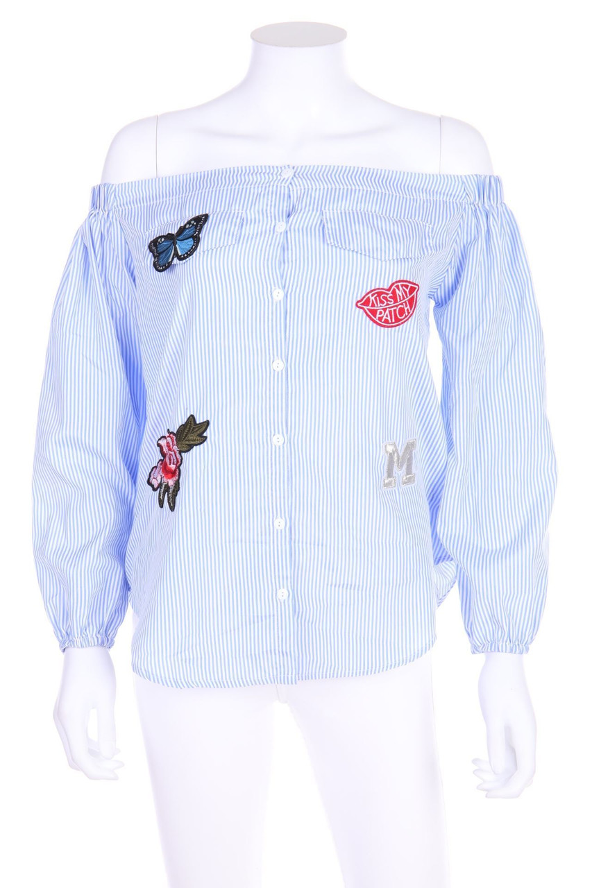 COLLOSEUM - Streifen-Carmen-Bluse mit Applikationen - S