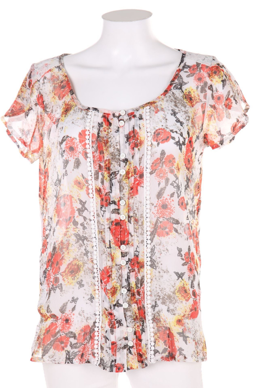 Street One - Kurzarm-Bluse mit floralem Muster mit Spitze - D 38