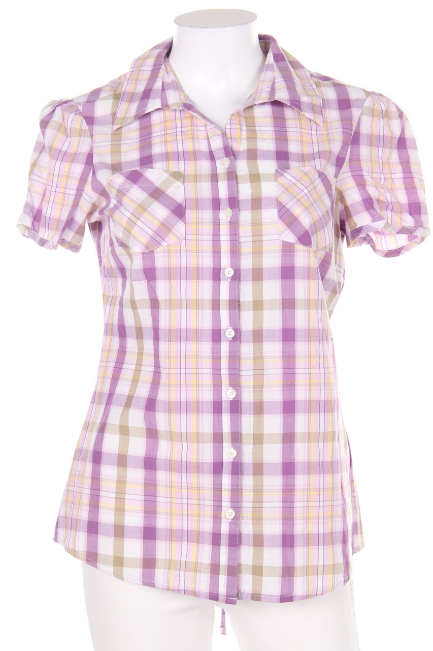 TCM - Hemd-Bluse mit kurzem Ärmel mit Karo-Muster aus Baumwolle - D 36