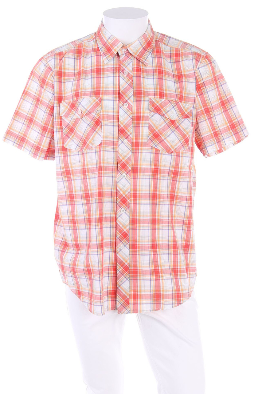 Ohne Label - Kurzarm-Hemd mit Karo-Muster aus Baumwolle mit aufgesetzten Taschen - L