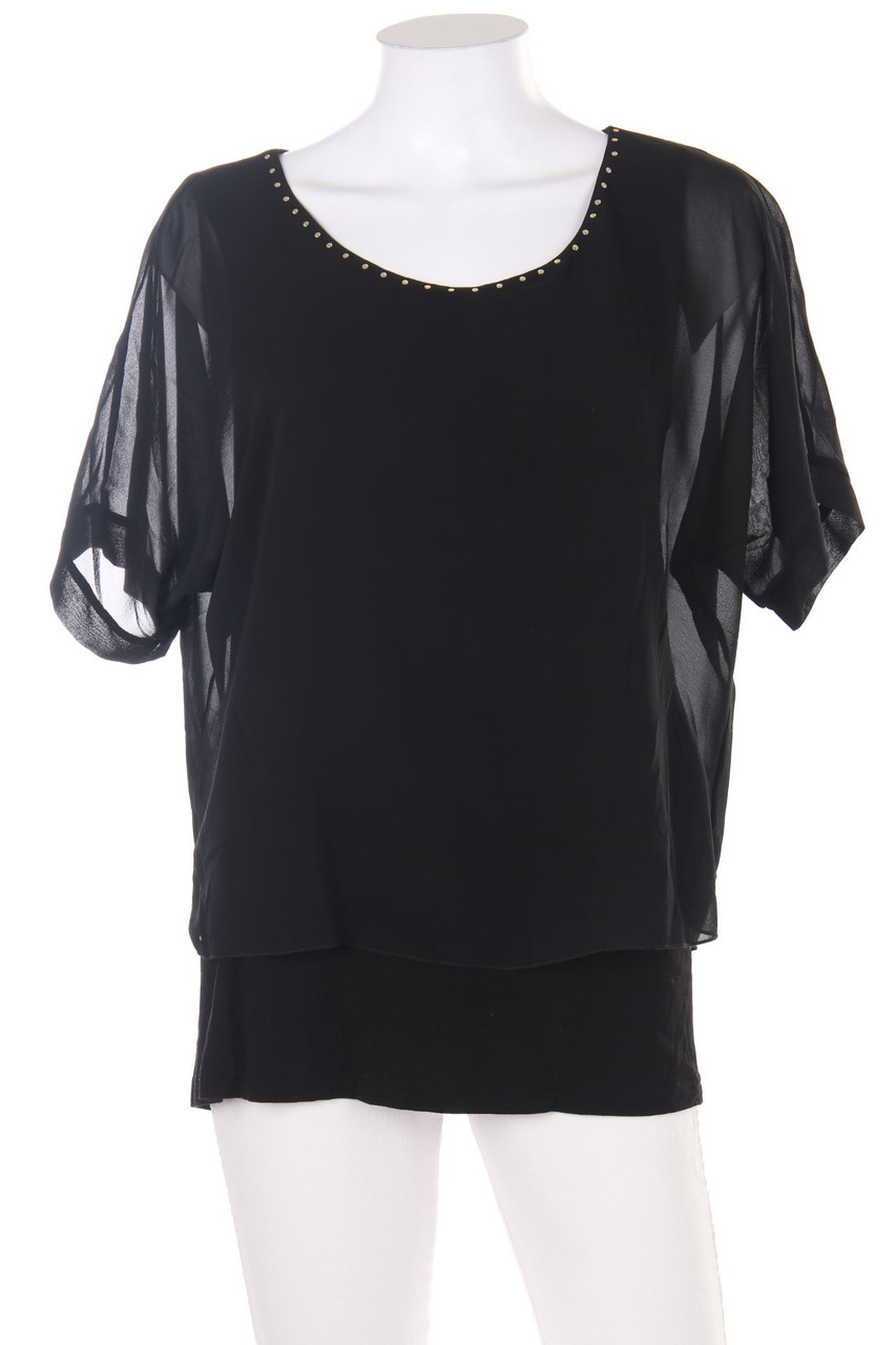 Judith Williams - Kurzarm-Bluse im Layer Look mit Batwing-Ärmeln mit Nieten - D 38