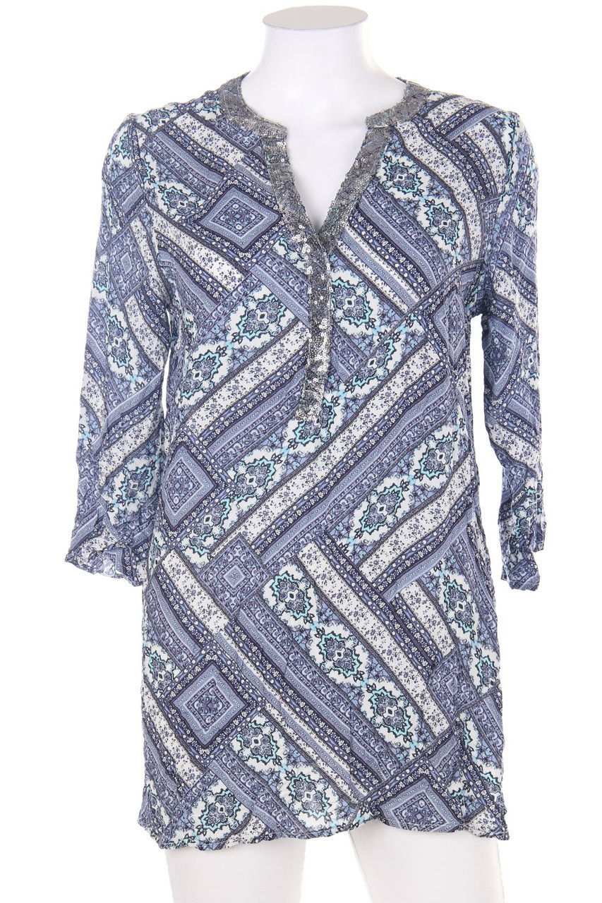 JEAN PASCALE - Long-Bluse mit 3/4-Ärmel mit Pailletten mit floralem Muster aus Viskose - D 38